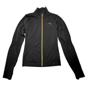 NWOT Puma Full Zip Jacket Sz.S Black Stretch Thumbholes Stand Collar Athleisure